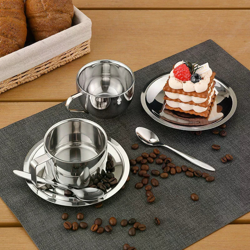 Vintage Stainless Steel Coffee Mug Cups Delicate Coffee Cup And Saucer Set Flower Tea Mug Home Coffeeware Espresso Cups Zpaxo