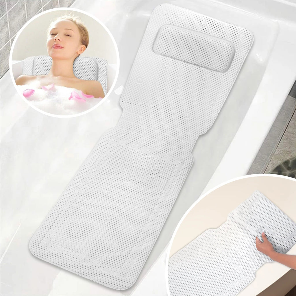 Non-slip Bathtub Cushion Mat with Suction Cup Full Body Rest Bath Pillow SPA Neck Cushion Hangable Bathroom Safety Accessories Zpaxo