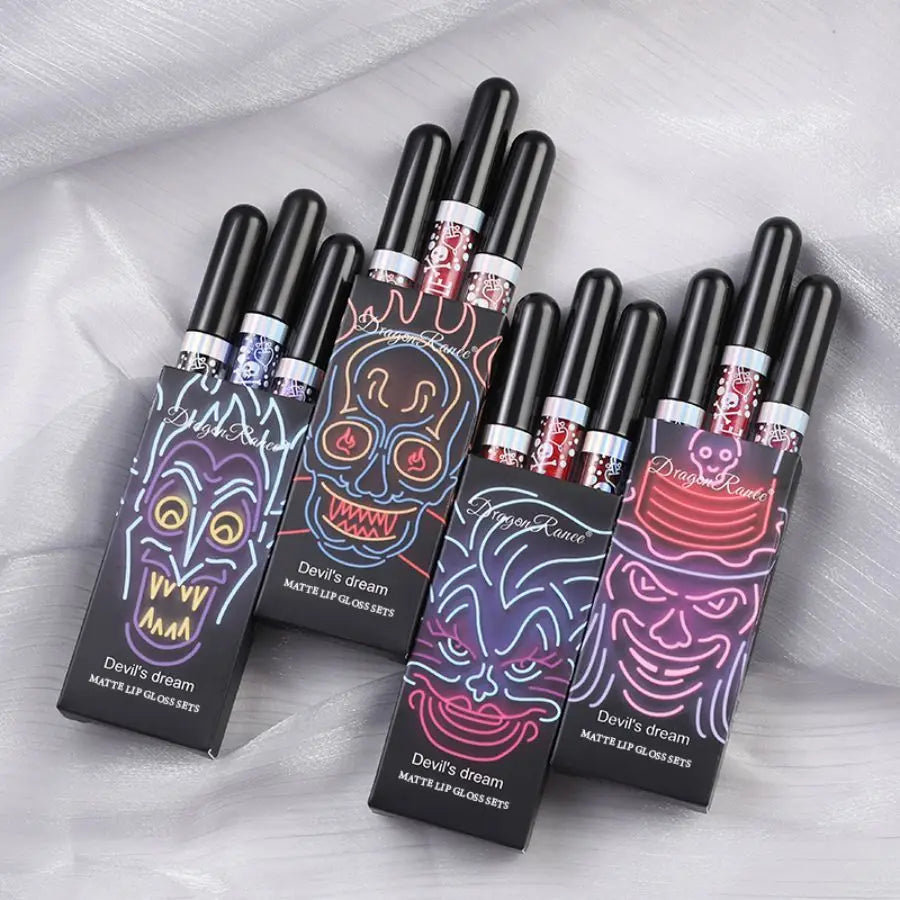 Lip Gloss in a Box of Three, Pearlescent Lipstick in a Non-Stick Cup, Shiny Purple and Black Lip Gloss Set Zpaxo