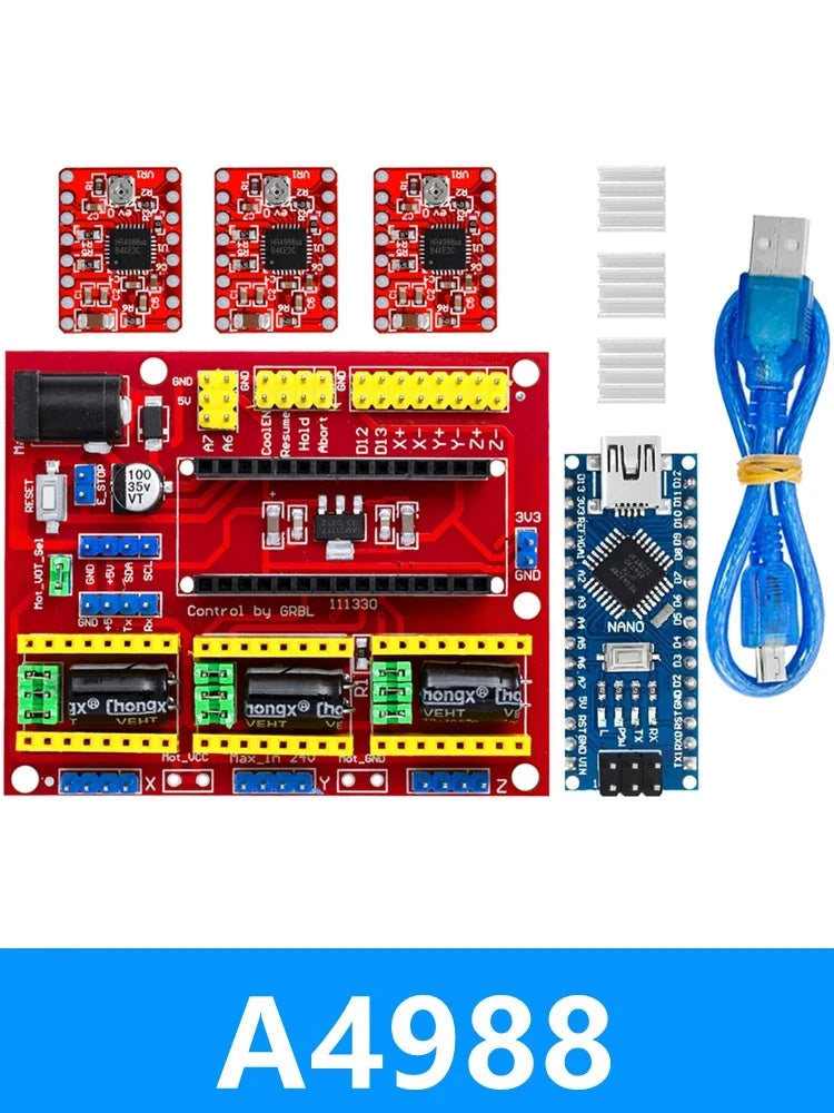 ‌"GRBL-Compatible CNC Shield V4 & Nano 3.0 Bundle with 3x DRV8825 Stepper Drivers – 45V 2.5A Motor Control, 1/32 Microstepping Zpaxo A4988