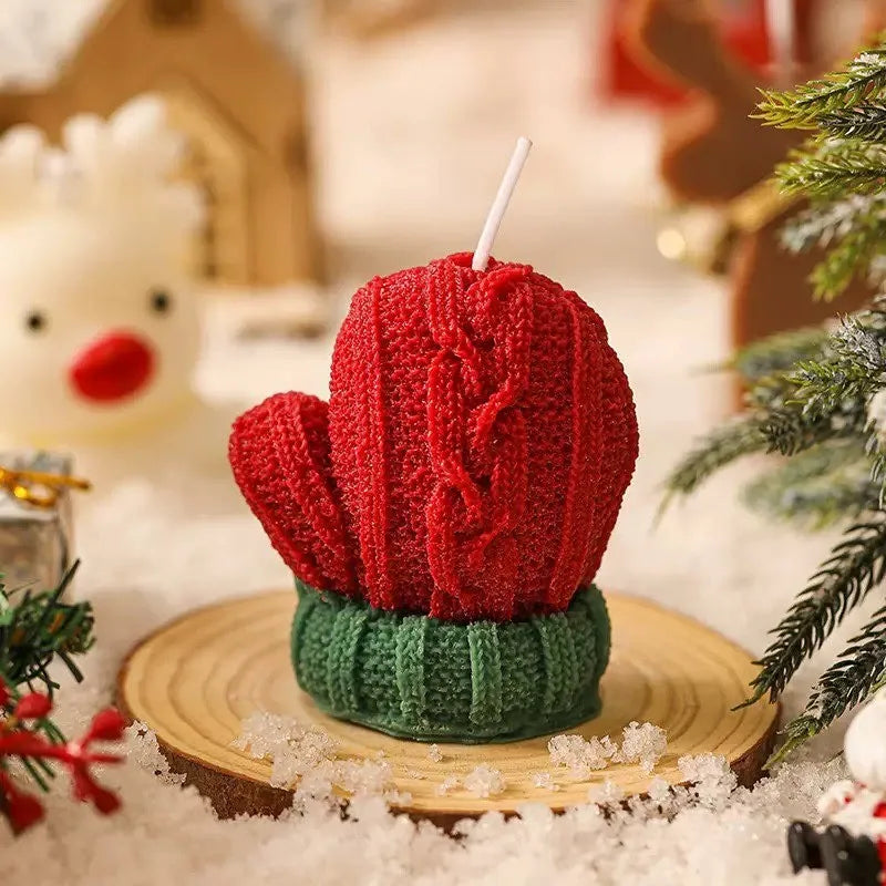 Winter Christmas Scented Candles Atmosphere Mini Wool Gloves Shape Zpaxo red