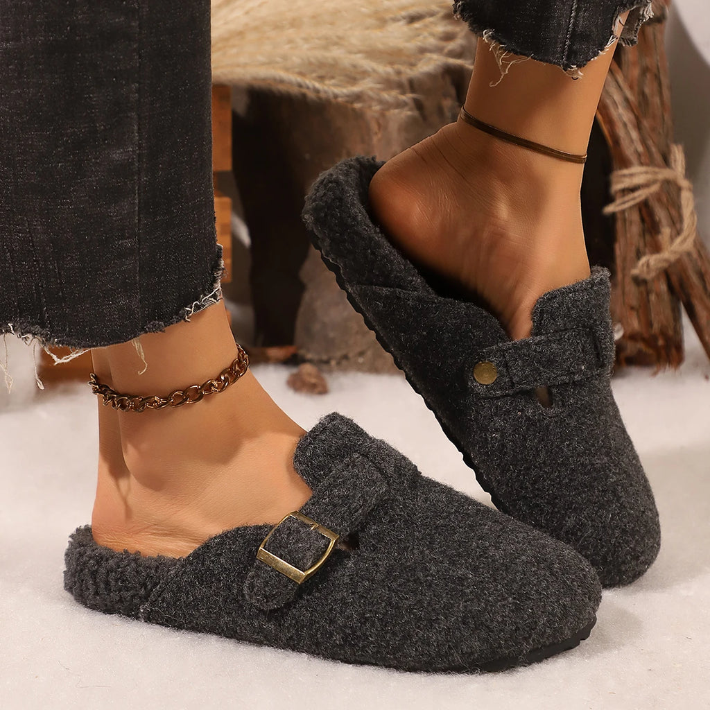 Women Slippers Trend Closed-Toe Couple Style Shoes Women Autumn Winter Home Plush-Lined Slides Women Thick-Soled Clogs Slippers Zpaxo