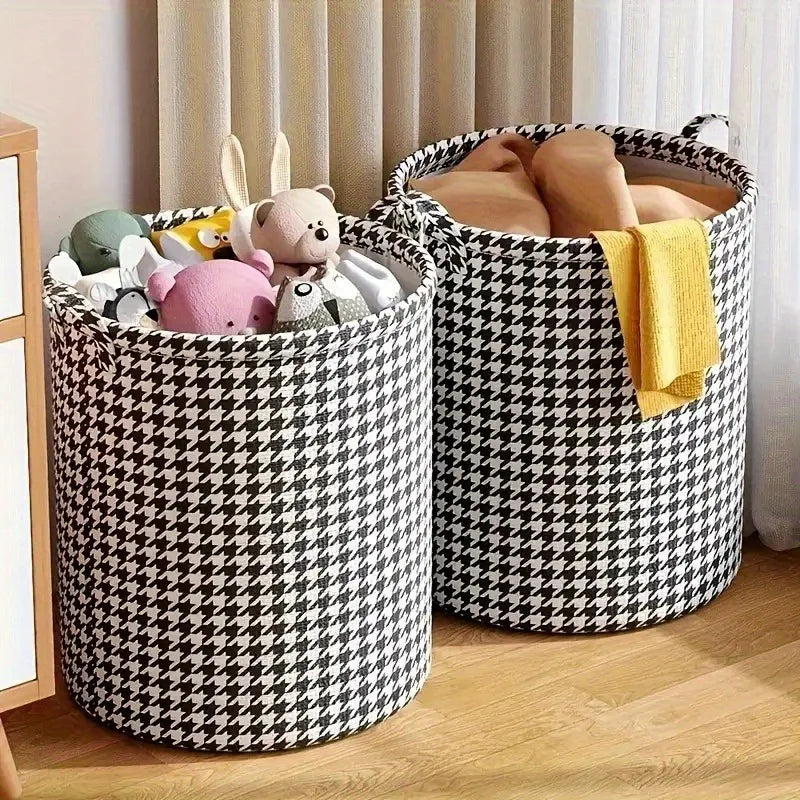 Foldable Checkered Storage Basket Black White Durable Fabric Laundry