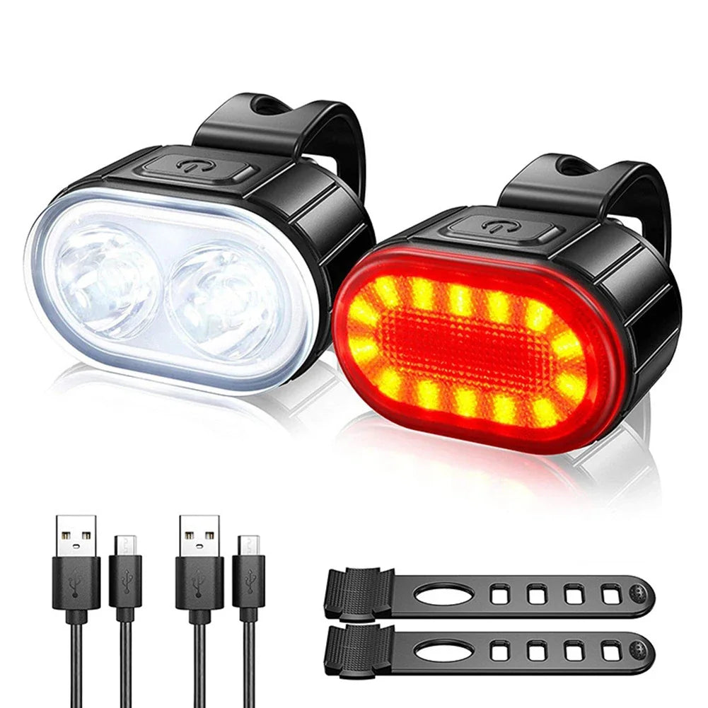 USB Rechargeable Bike Light Set – LED Front & Rear MTB Lights
