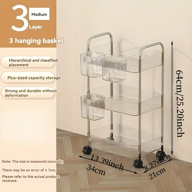 Organizer Bedroom Living Room Office 3 Tier Clear Storage Cart Wheels