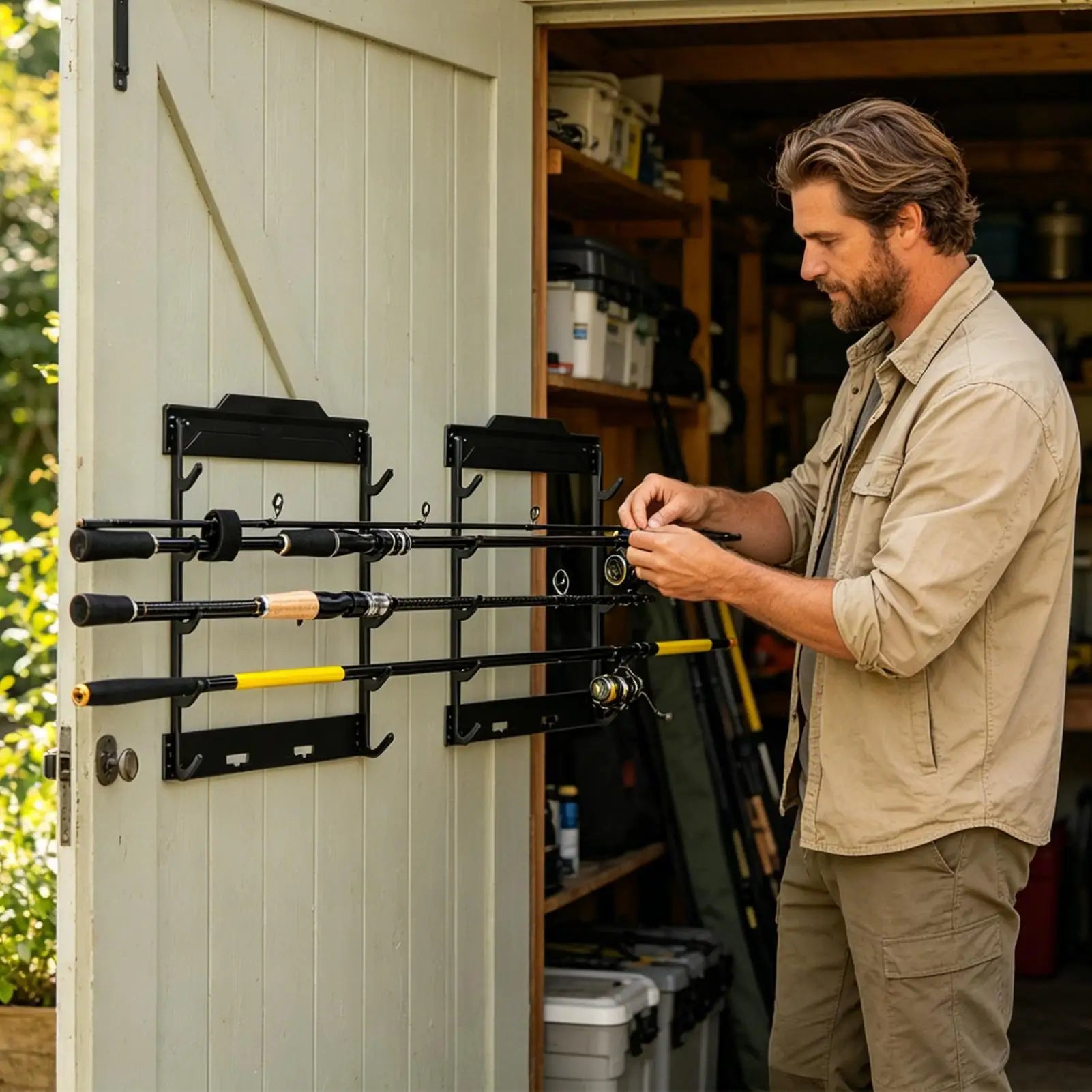 Fishing Rod Rack Wall Mount Horizontal Space-saving Storage Gear Tool