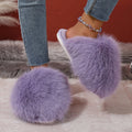 Winter Women Indoor Slippers Fashion Faux Fur Home Shoes Women Trend Soft Sole Warm Fluffy Slippers Solid Baotou Slides Women Zpaxo PURPLE 42-43