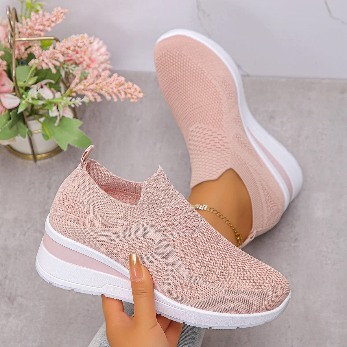 Women Sneakers 2025 New Outdoor Running Shoes Breathable Mesh Women Casual Shoes Comfortable Low Heel Wedge Sneakers Women Zpaxo Pink 37