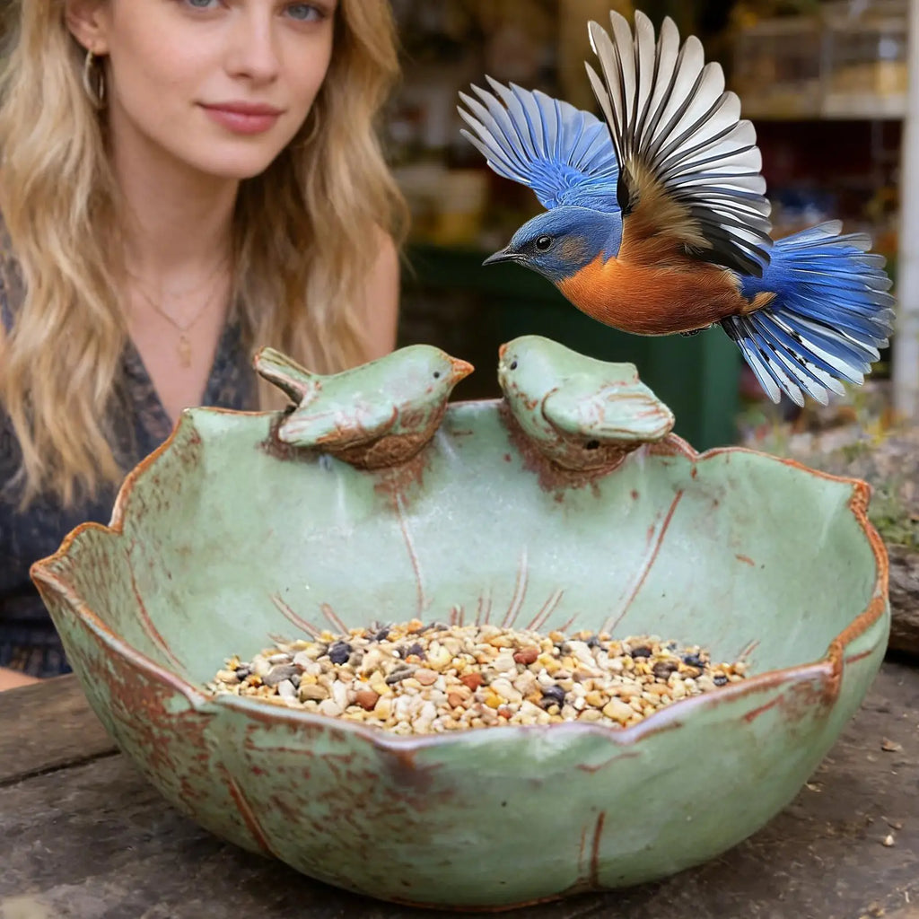 Ceramic Bird Bath Large Decorative Feeder Ceramic Bird Water Bowl Hydroponic Planter for Indoor Outdoor Garden Backyard Patio Zpaxo