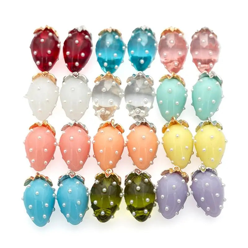 3D Resin Sweet Strawberry Shape Fruit Pendant Charms DIY Jewelry Zpaxo