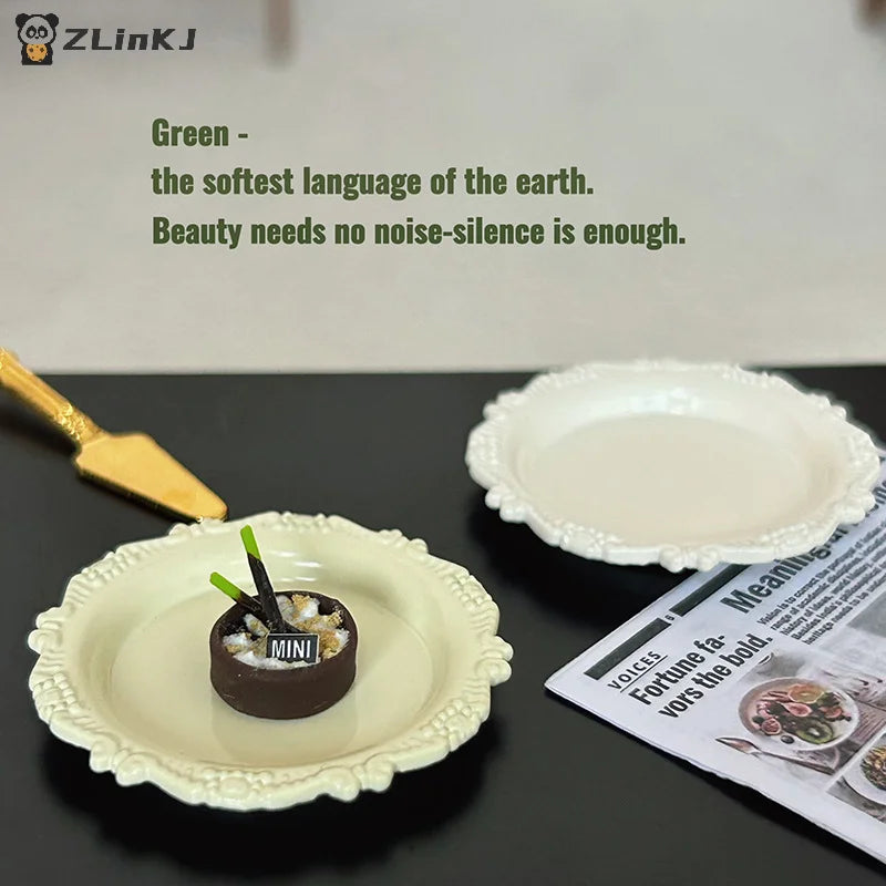 ▶3Pcs Miniature Dollhouse Pastry Plate Mini Retro Carving Tray Kitchen Food Disc Toy For 1/6 1/12 Scale Doll House Accessories Zpaxo