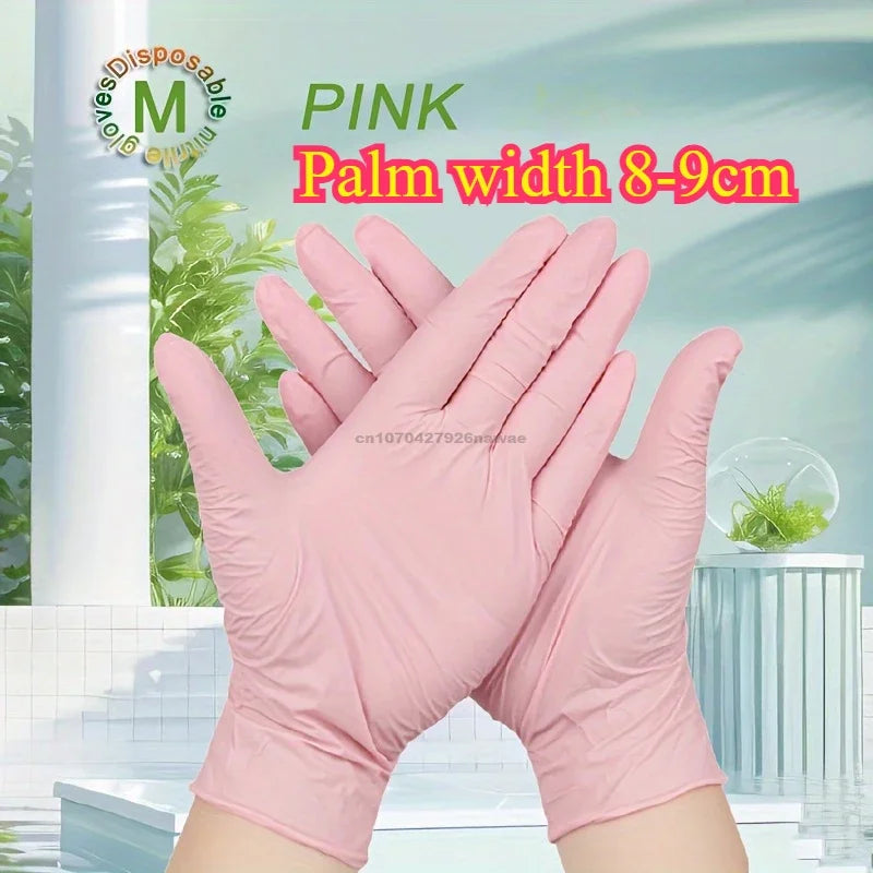 Kitchen Gloves Disposable Nitrile Latex Gloves Black Washing Tableware Housework Car Industry Gardening Pet Care Cooking Tools Zpaxo Pink-M-23x10cm 30PCS (15 pairs)