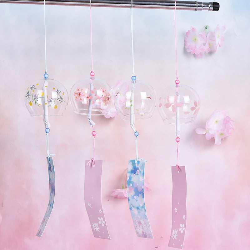 Japanese Glass Wind Sakura Chimes Hanging Craft Bell Home Decor