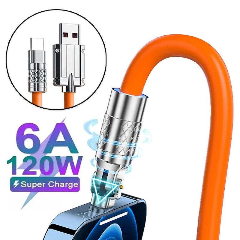 120W 6A Fast Charge C Liquid Silicone Cable Quick 1M USB Charger
