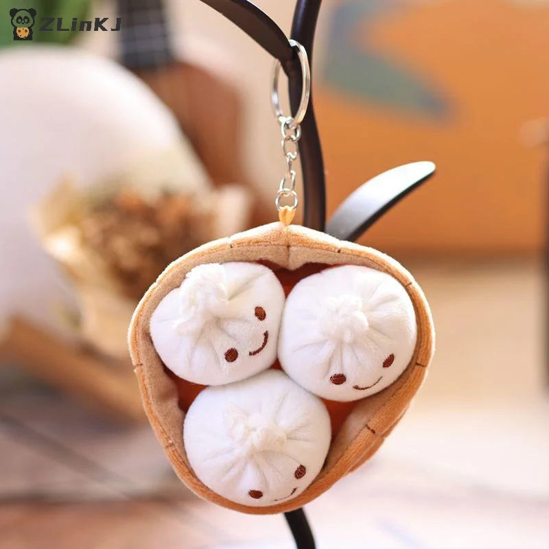 ▶1Pcs Kawaii Xiaolongbao Soft Plush Keychain Cartoon Simulation Food Pendant Chinese Little Bun Keyring Birthday Gift Zpaxo