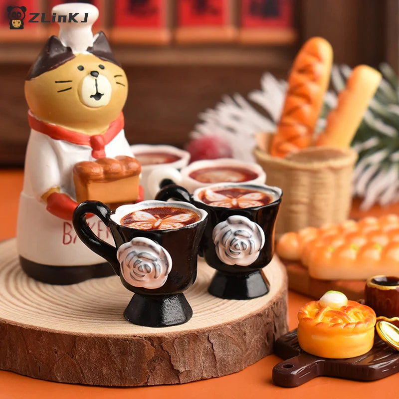 ▶3pcs/set Miniature Dollhouse Rose Coffee Cup Drinks Kitchen Food For Doll Accessories Girl Toy Zpaxo
