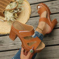 Women's Hollow Out Fish Mouth Open Toe Anti Slip Wear-resistant Zpaxo Brown 43