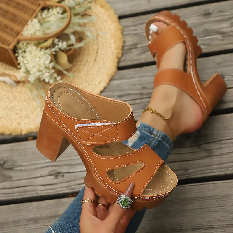 Women's Hollow Out Fish Mouth Open Toe Anti Slip Wear-resistant Zpaxo Brown 43