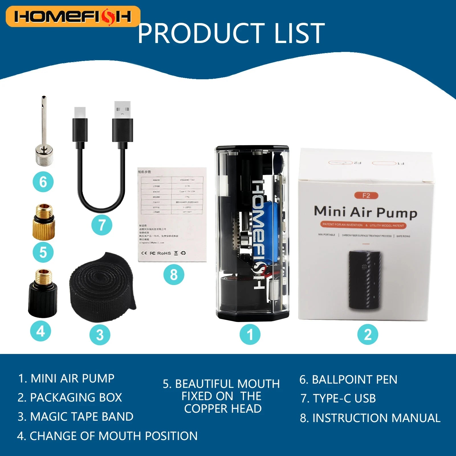 HOMEFISH Mini Air Pump Tire Inflator Car Electric Min Portable