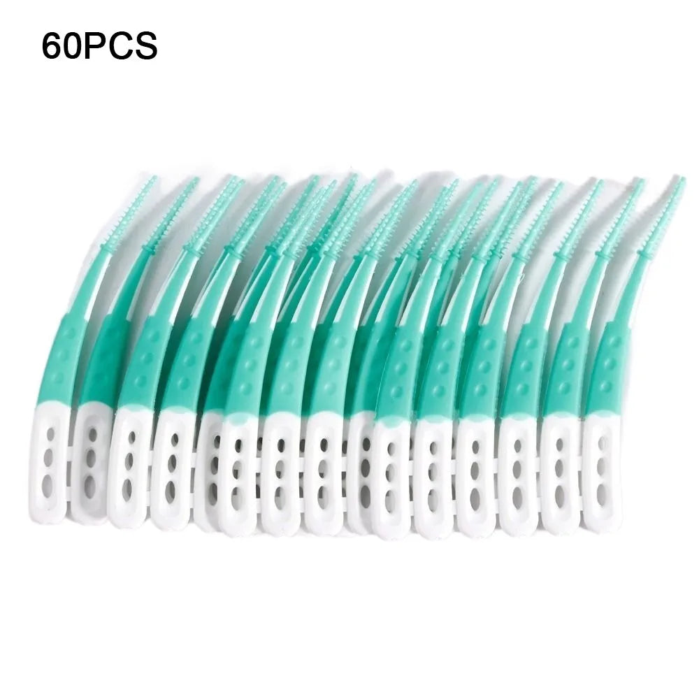 60Pcs New Silicone Interdental Brush 60Pcs Soft Bristle Tooth Cleaning Brush Inter-Dental Deep Cleaning Toothpicks Oral Cavity Zpaxo Green