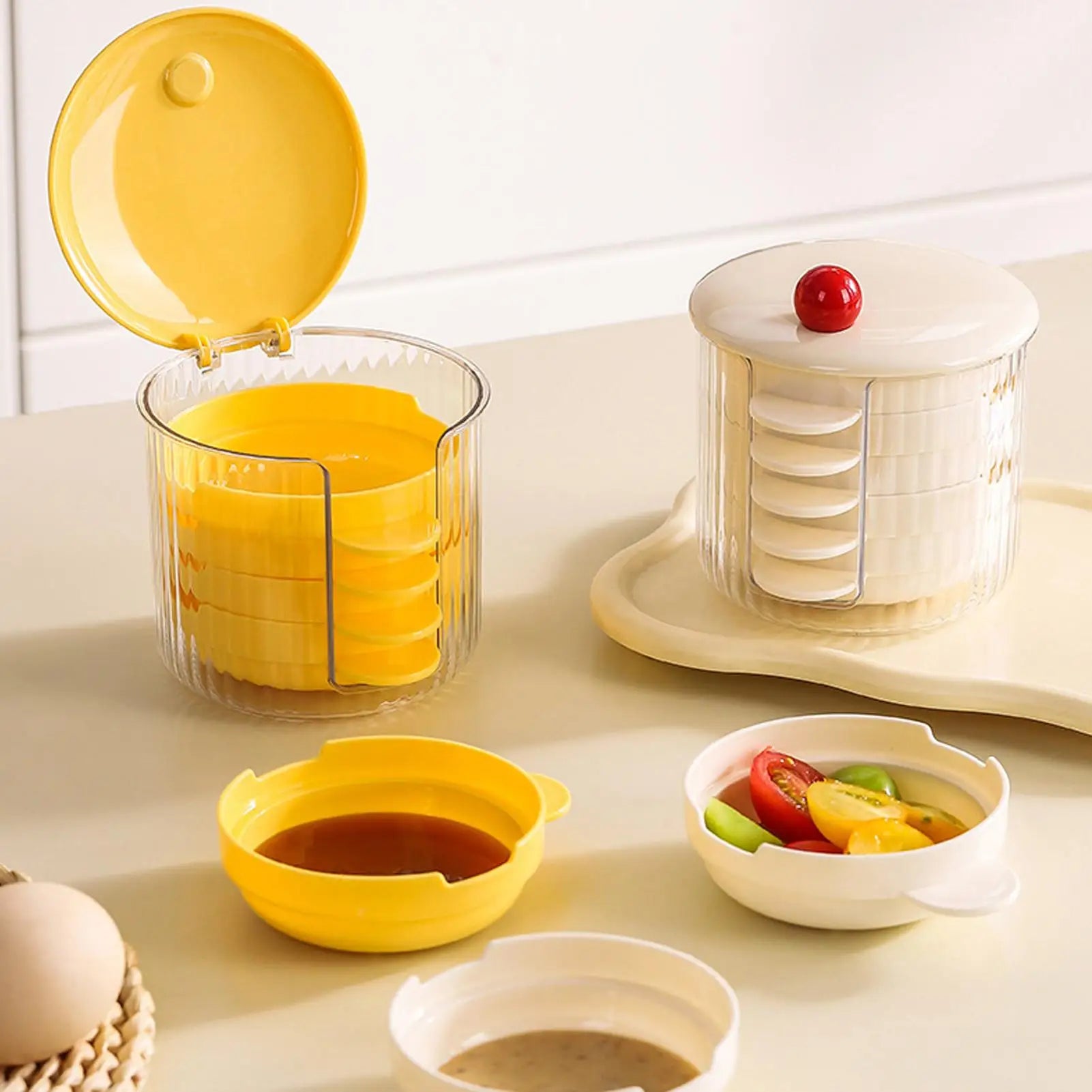 Dipping Sauce Bowl 5 Dustproof Dishes Lid Condiment Bowls Handle
