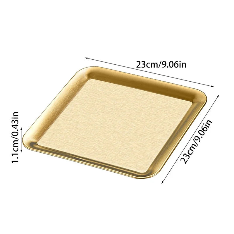 Luxury Square Stainless Steel Serving Tray,Coffee Tray,Desserts – Elegant Serving Platters For Cafe, Restaurant Bathroom Tray Zpaxo L Gold