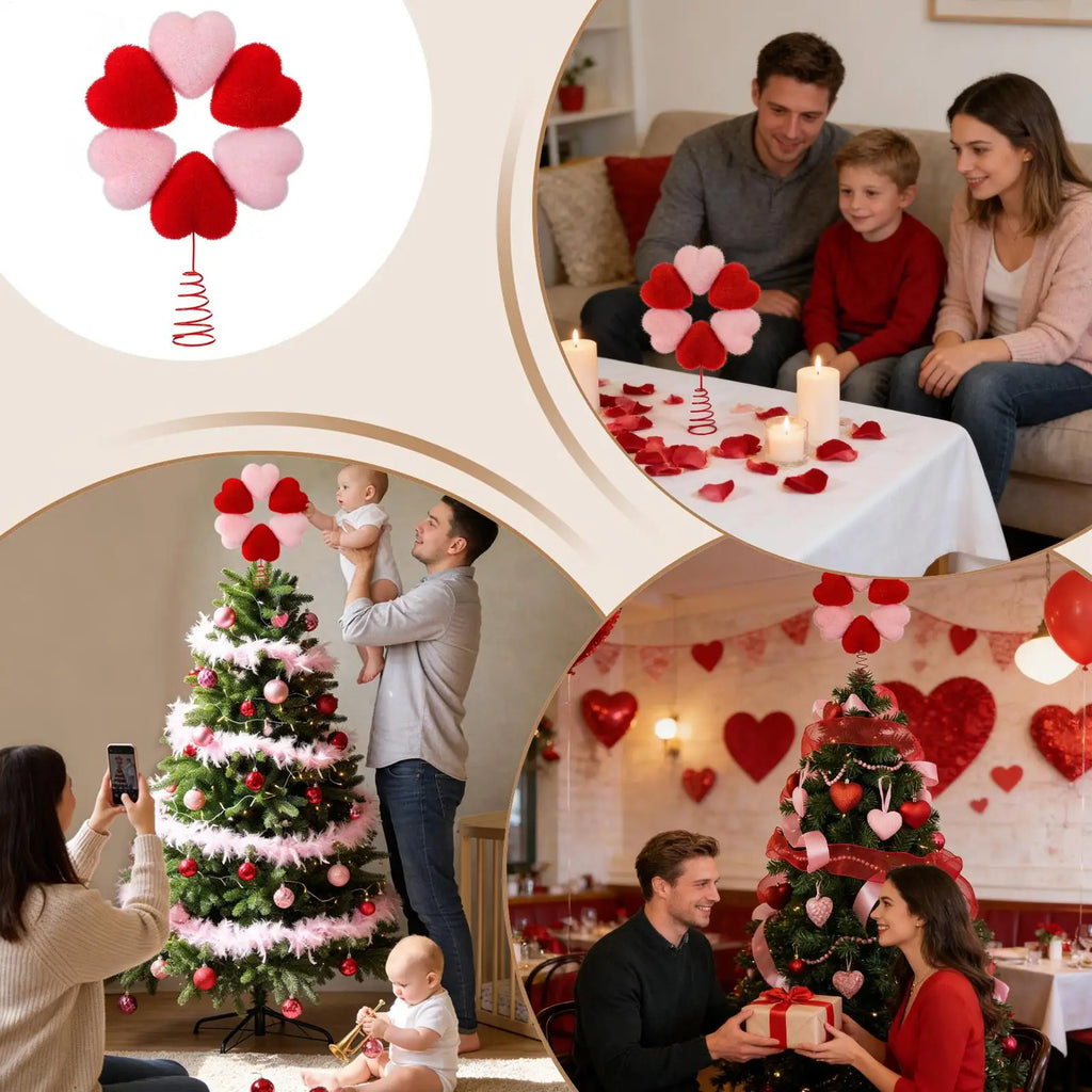 Heart Tree Topper Plush Christmas Decor Romantic Valentines Couples