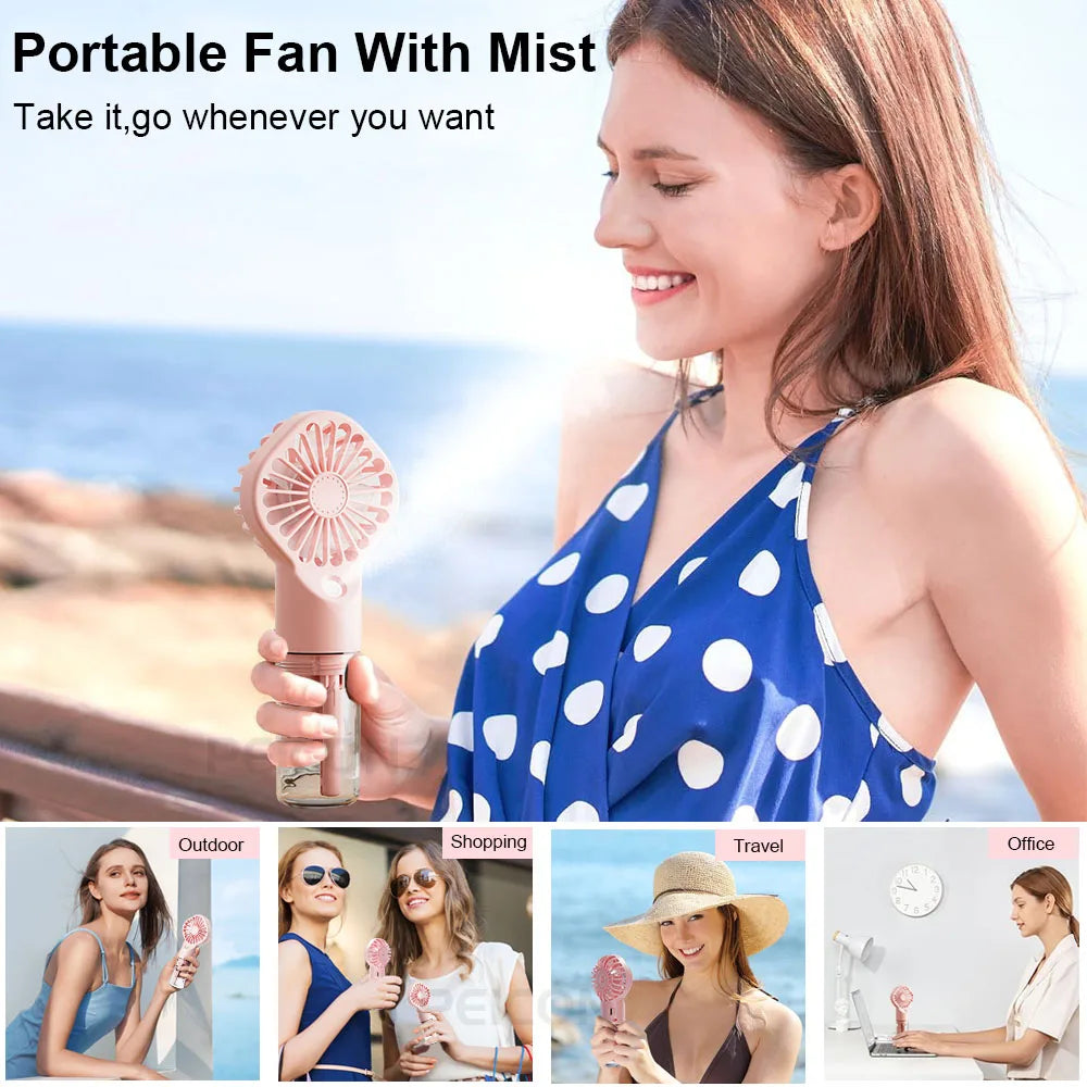 Portable Water Mist Fan Mini Handheld Spray USB Rechargeable
