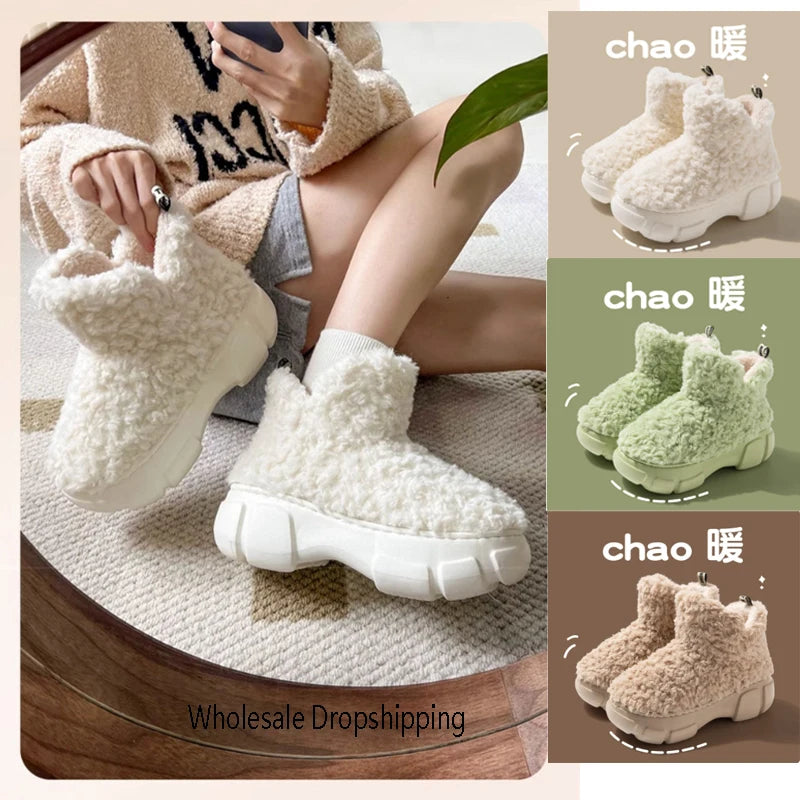 CINESSD Warm Winter Snow Boots Thick-soled Women's Faux Sheepskin Zpaxo