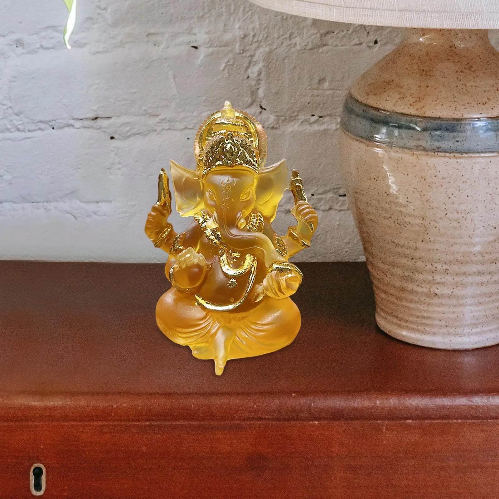 Ganesha Sitting Buddha Statue Sculpture Decorative Tabletop Decoration 3.5inch Tall for Housewarming Gift Fine Workmanship Zpaxo YELLOW