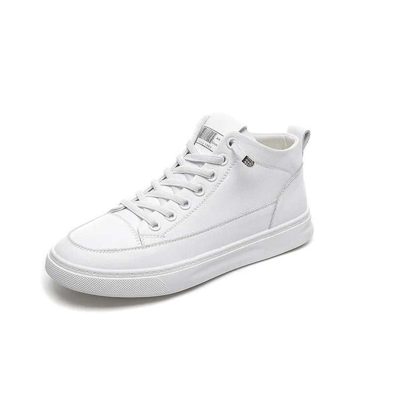 Leather Mid White Sneakers Women 2026 Spring No Tie Lazy Elastic Lace Zpaxo