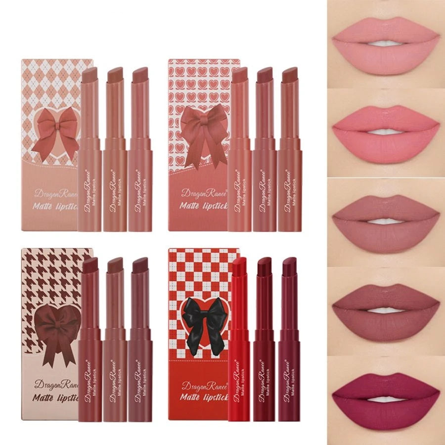 Matte Lipstick with Rich Colors, Moisturizing Lip Gloss, Easy-To-Apply Lip Glaze, Rotating Lipstick Pen, Three-Pack Lipstick Pens, Valentine's Day Gift Zpaxo