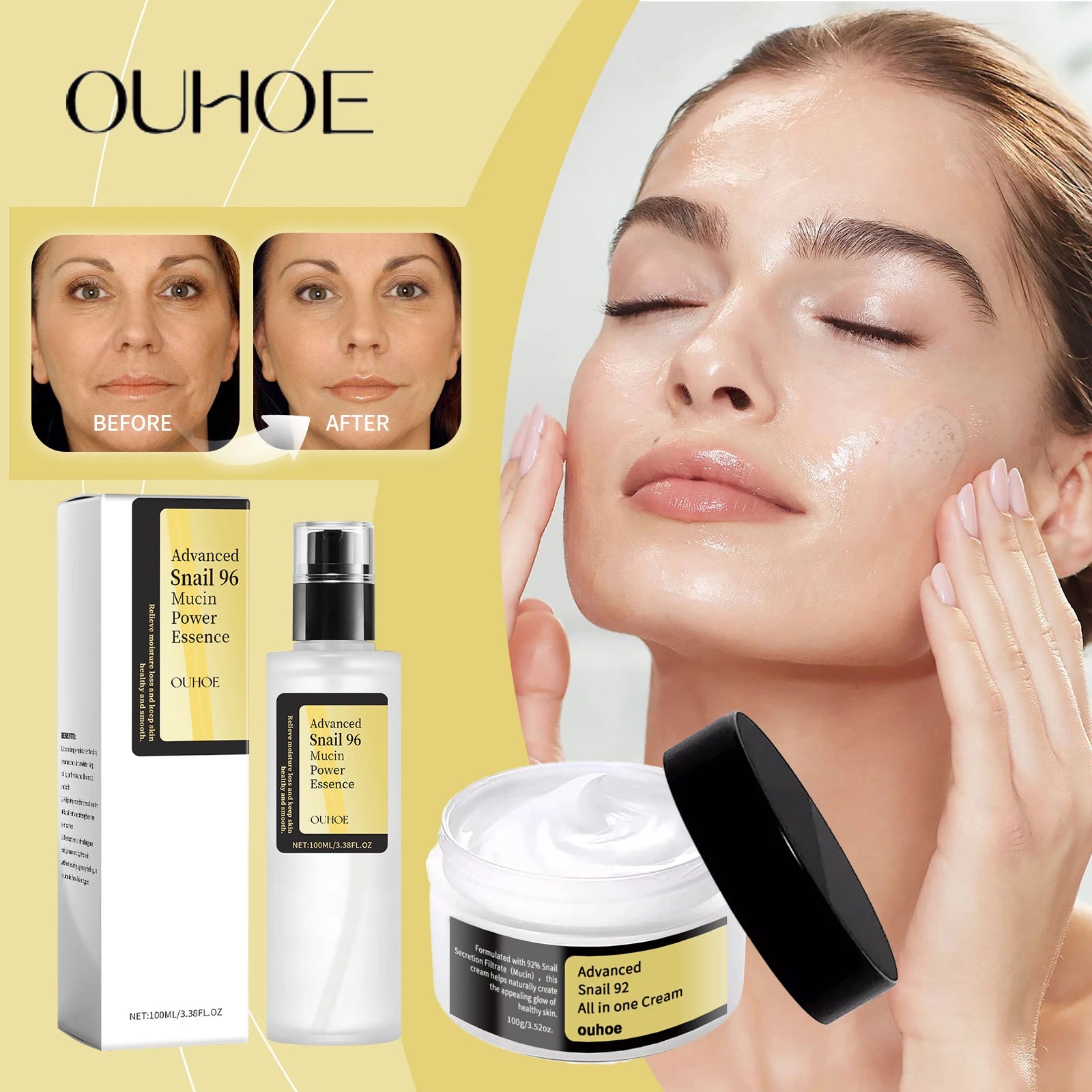 Ouhoe Snail Collagen Face Cream Repair Essence Moisturizing Lifting Firming Smoothing Nourishing Cream Korean Cosmetics Skin Car Zpaxo