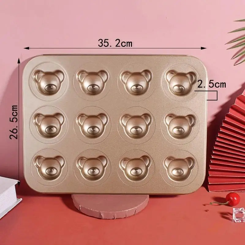 4 6 9 12 Even Bear Mold Baking Pan Non-stick DIY Cute Candy Cake Tool Zpaxo 12 Gold