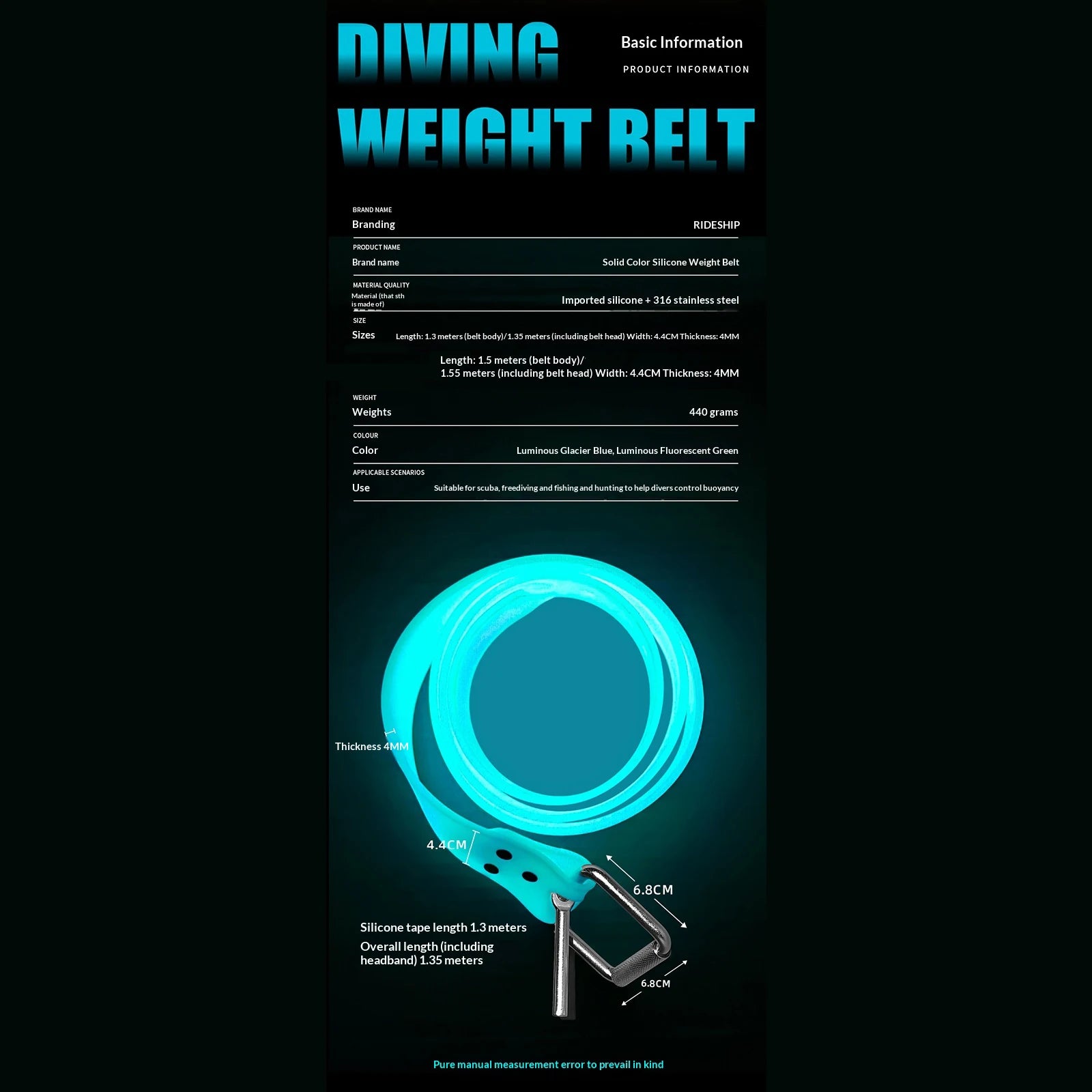 Adjustable Scuba Block Belts Anti-slip Luminous Freediving Weight