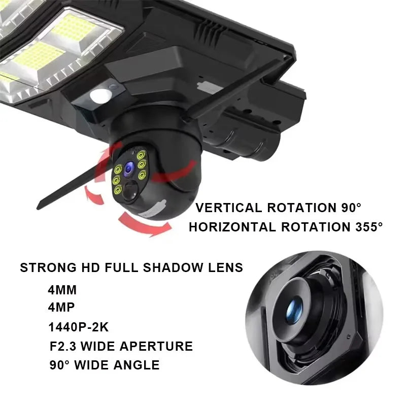 Solar Powered Street Lights Wifi Camera Voice Warn 4MP V380 Security Zpaxo