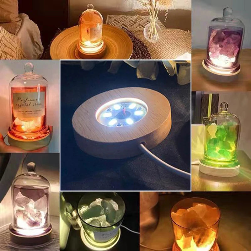 Wood Light Base Rechargeable Wooden LED Rotating Display Stand Lamp