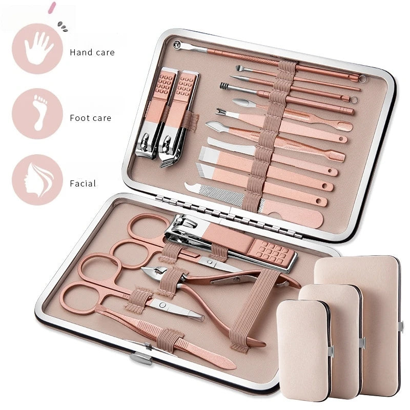 Golden stainless steel nail clipper set of 18 pieces, nail clippers, foot clippers, nose hair clippers, care tools Zpaxo