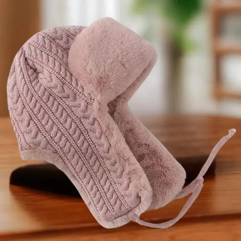 Cute Thickened Plush Hats Women Warm Winter Knitted Cap Ear Guards Zpaxo