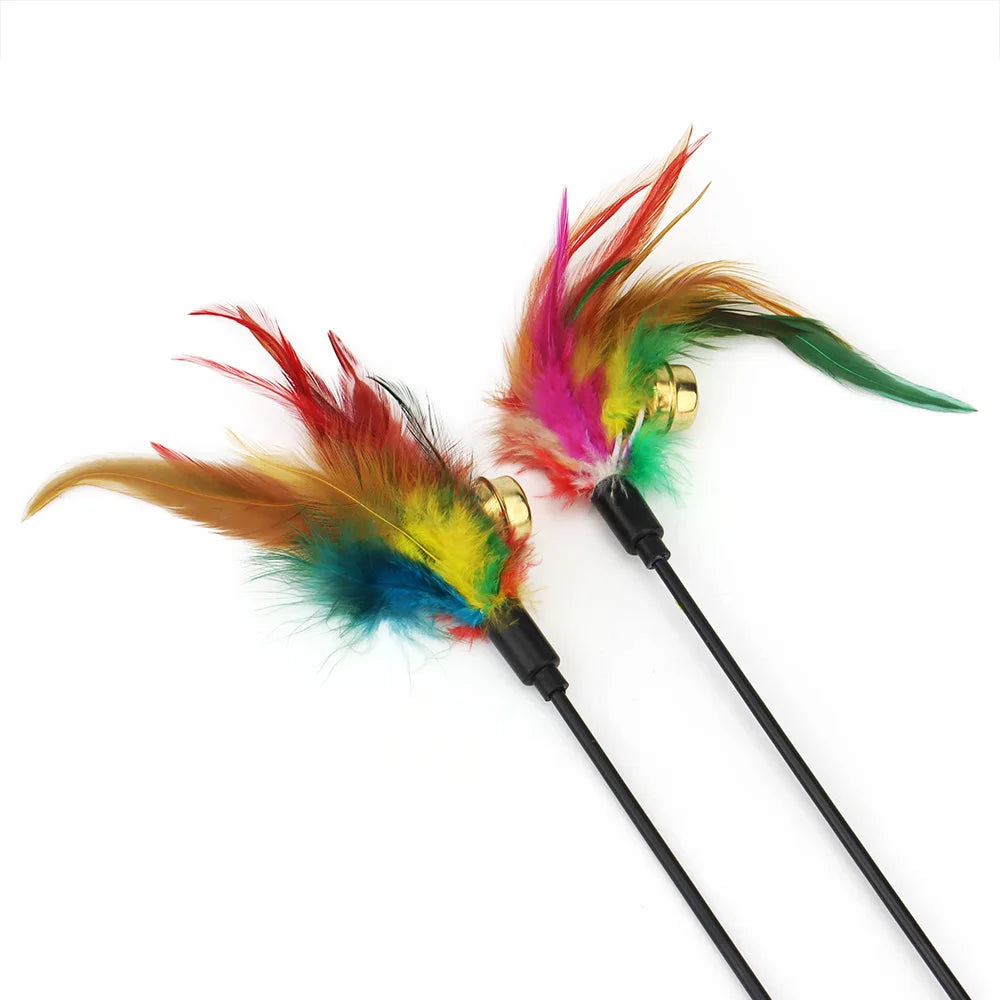 Feather Cat Teaser Stick Bell Funny Interactive Wand Cats Pet