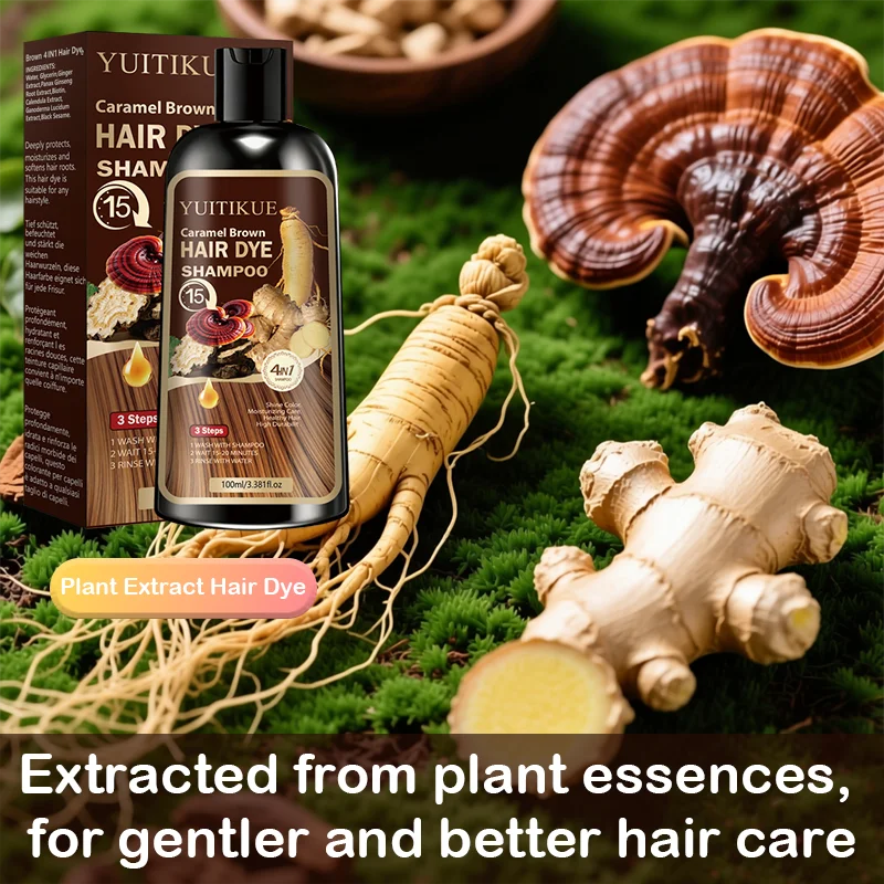 Herbal Hair Dye Shampoo – Reishi & Ginseng, Caramel Brown Hair Dye Shampoo Zpaxo