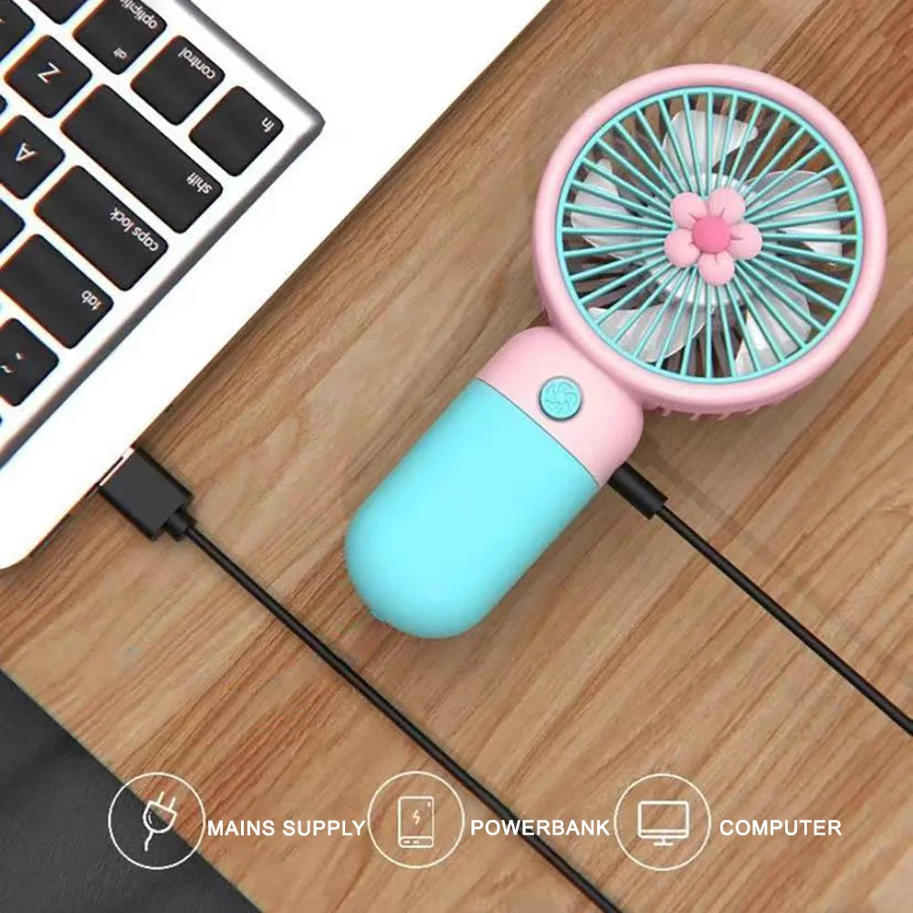 Handheld Small Fan Summer Mini USB Charging 1st Gear Fan with Lazy Stand Handheld Desktop Portable Silent Student 1PC Zpaxo