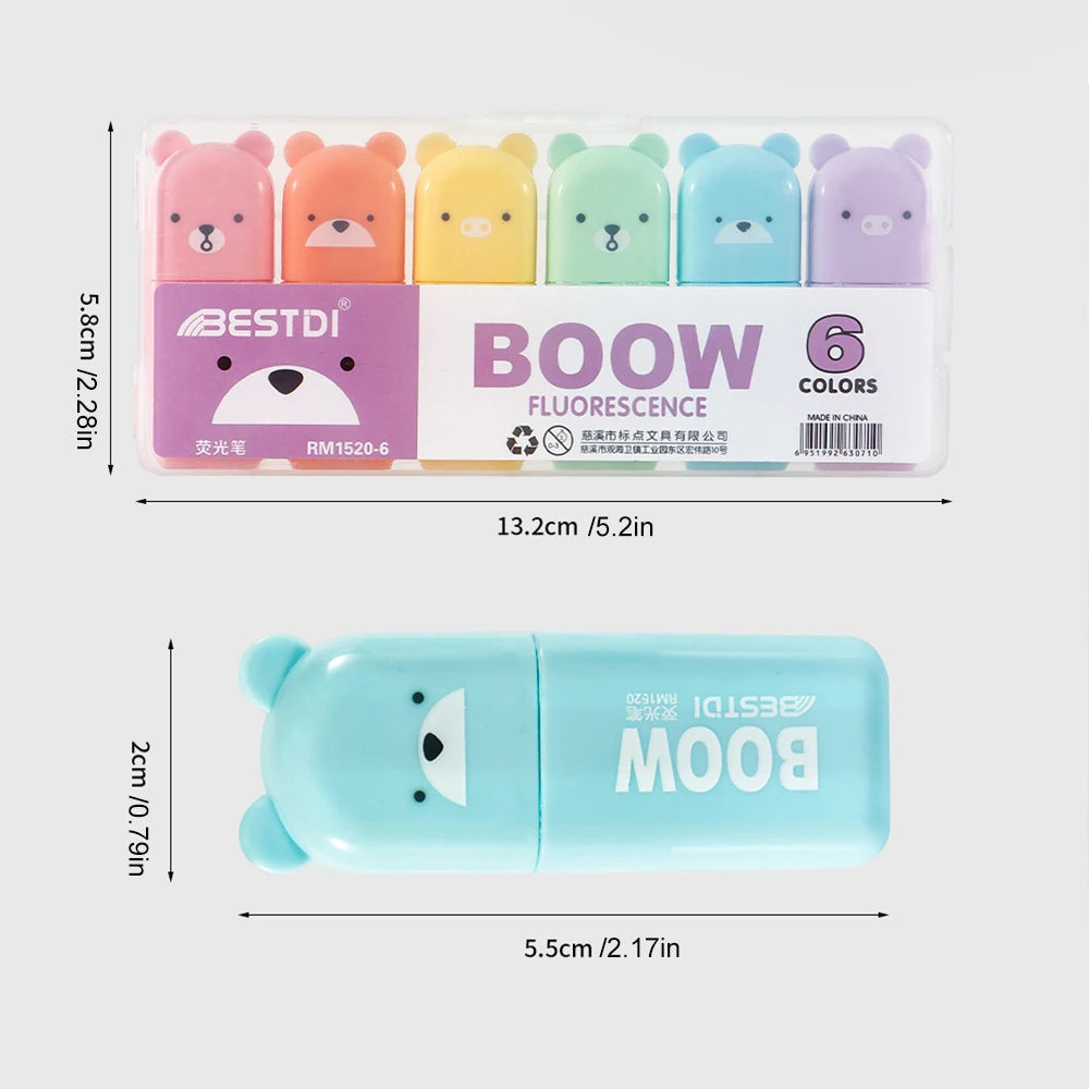4/5/6Pcs Bear Mini Highlighter Pens Macaron Colors Chisel Tip Scrapbooking Marking Students School Office Supplies Zpaxo