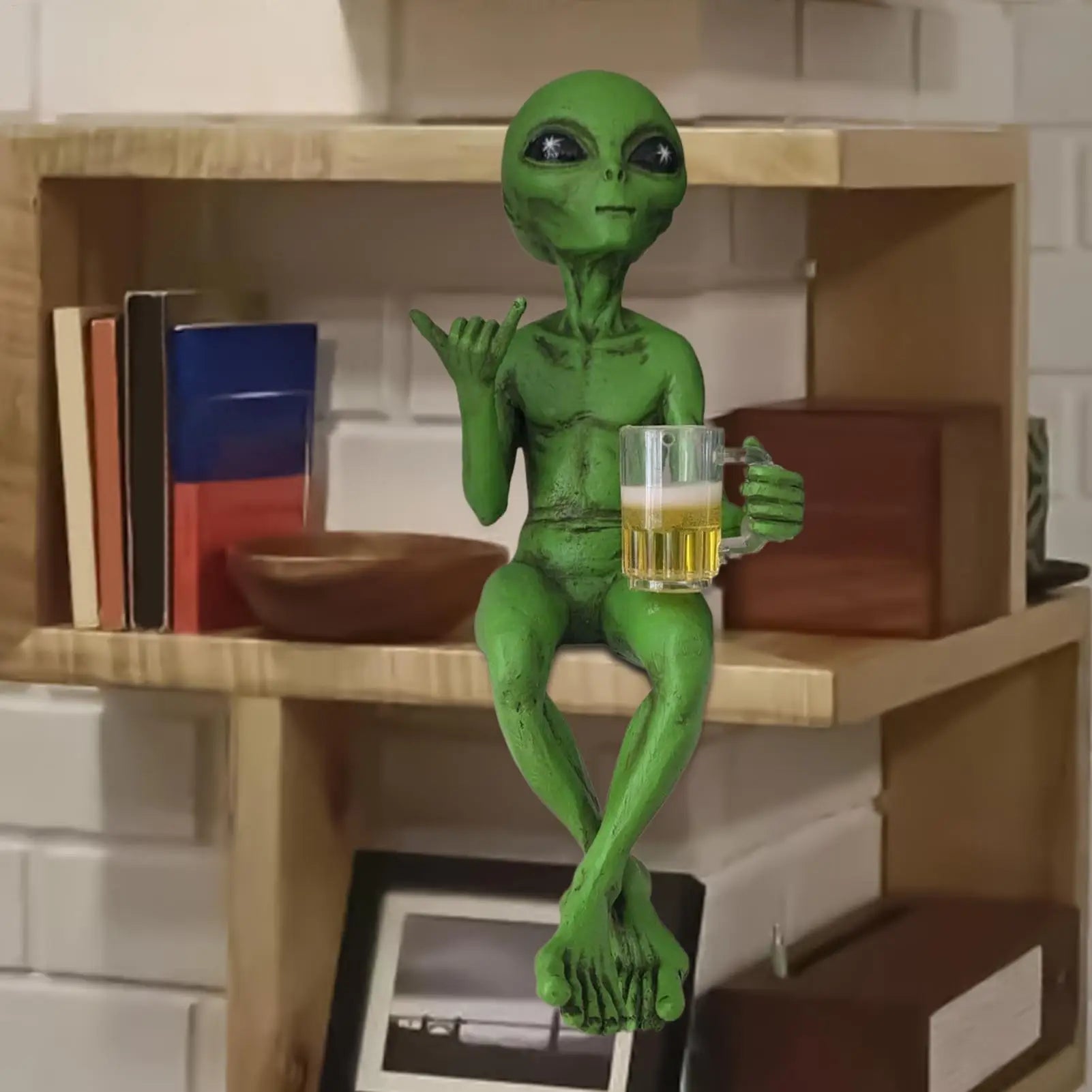 Beer Drinking Alien Statue Resin Novelty Collectible Funny Desktop