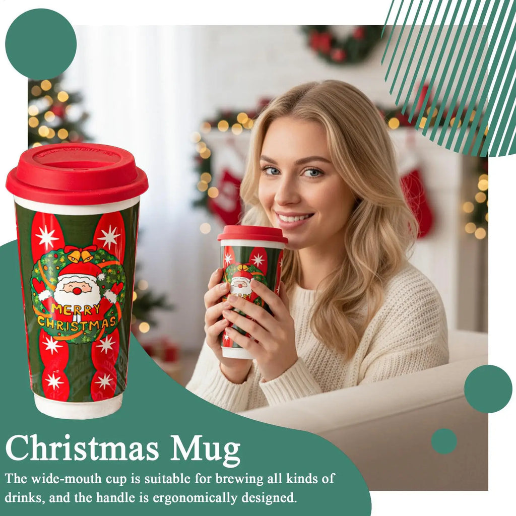 Christmas Coffee Cups Reusable Ceramic Holiday Drinkware Travel Mug