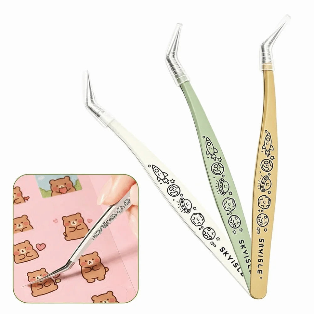 Stainless Steel Curved Stickers Tweezers Anti-static Cartoon Lashes Zpaxo