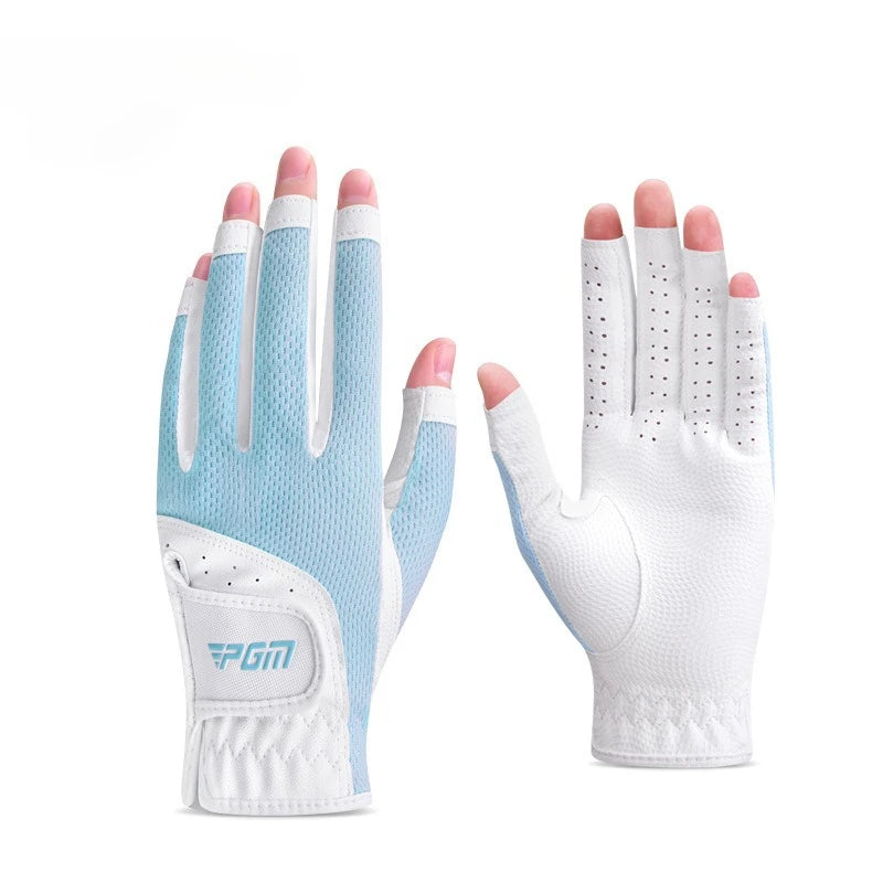 Golf Gloves for Women with Exposed Fingers Summer Breathable Mesh Sun Protection Golf Flexible Finger Covers Golf Accessories Zpaxo white blue Size 21