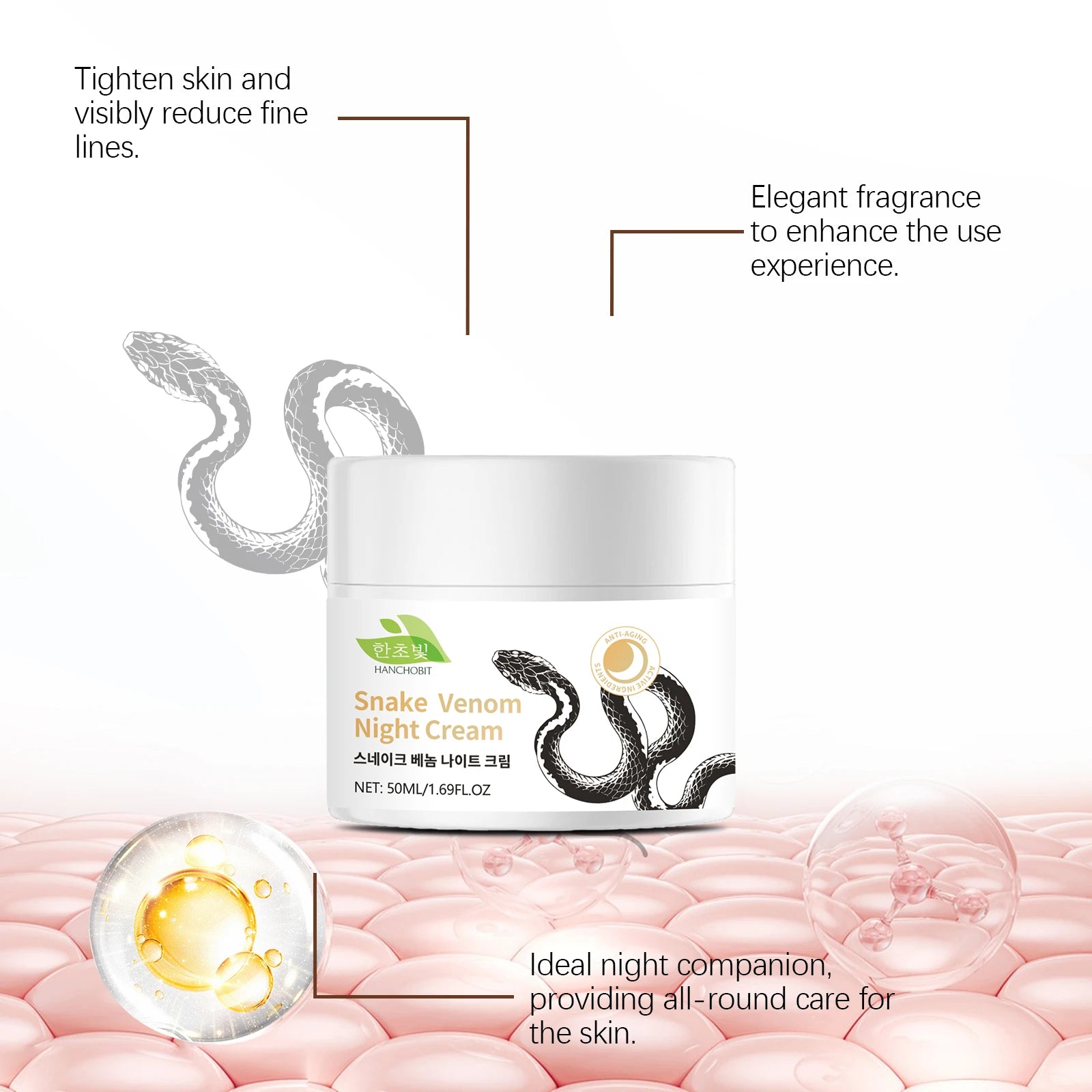 Snake Venom Night Cream: Daily Facial Care for Deep Nourishment, Refining Skin Texture, and Delivering a Smooth Complexion Zpaxo