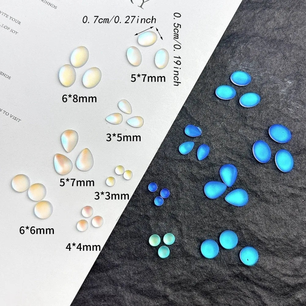 Blue Rhinestone Nail Decorations Teardrop Gems Oval Shape Charms Zpaxo