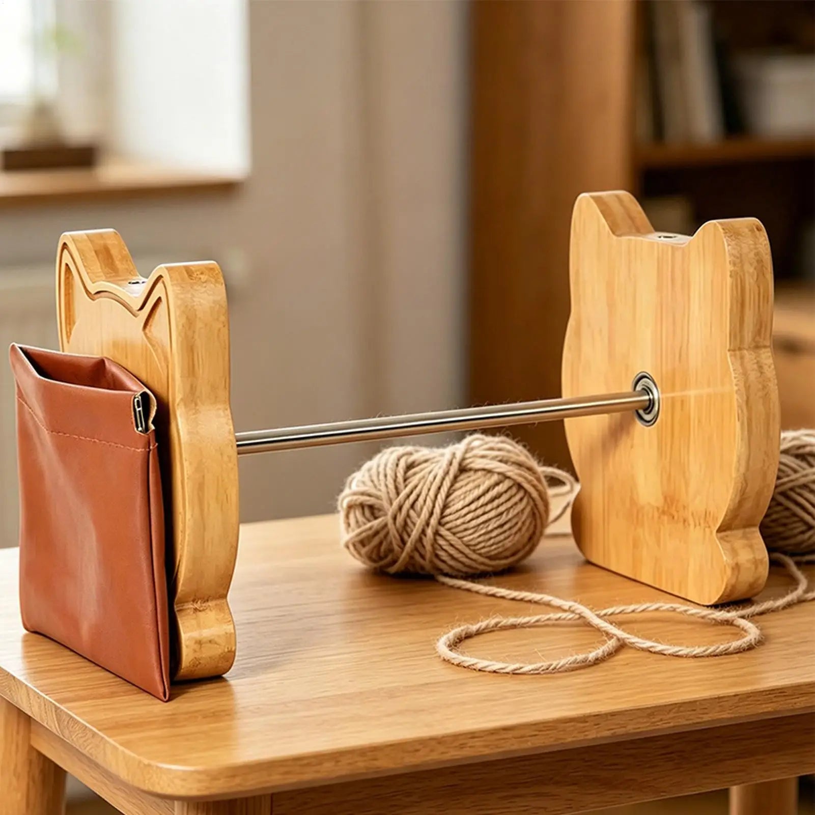 Wooden Yarn Holder Cat Design Winder Crochet Sewing Craft Spool